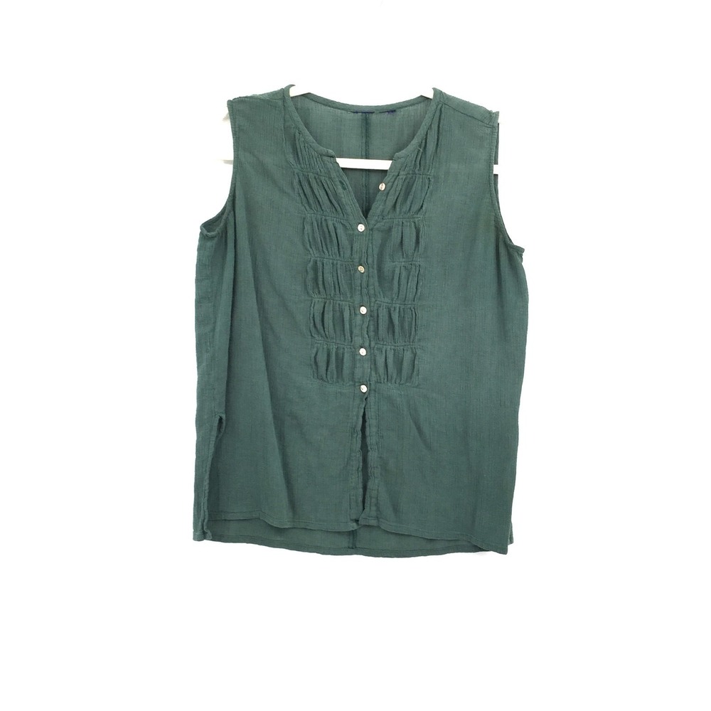 button front cotton gauze sleeveless top fairycore cottagecore boho green L